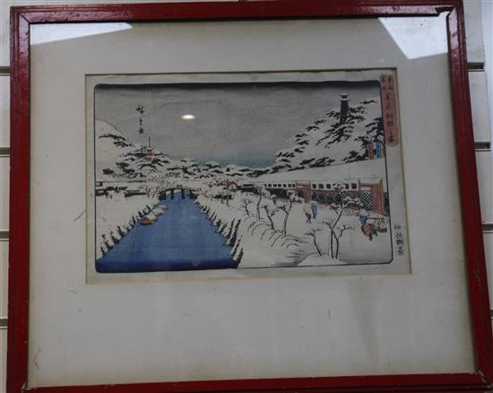 Five 19th century Japanese woodblock prints,